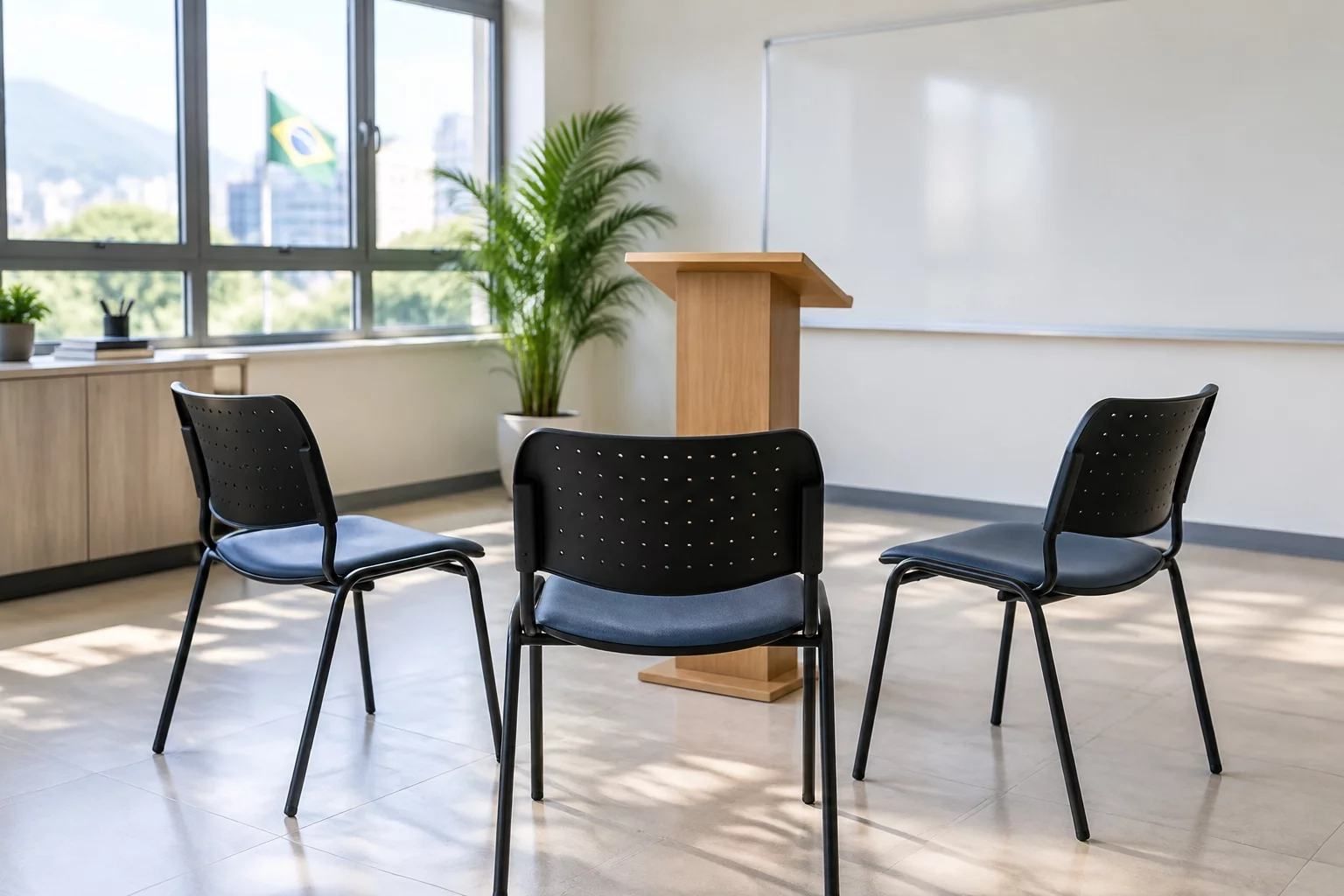 Espaço arrumado para a aula experimental
